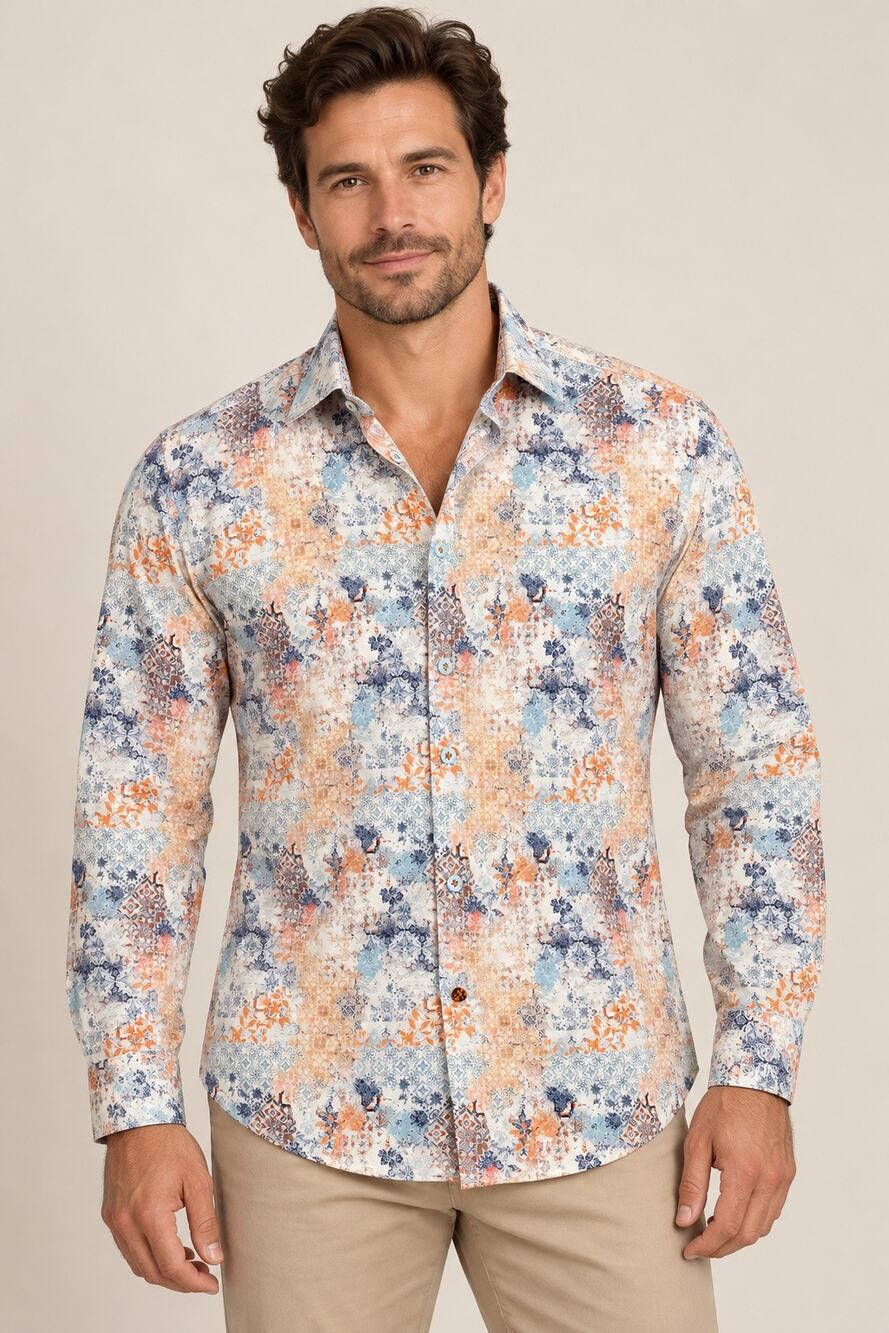 Luchiano Visconti Haberdasher Select Floral Geometric Cotton Shirt